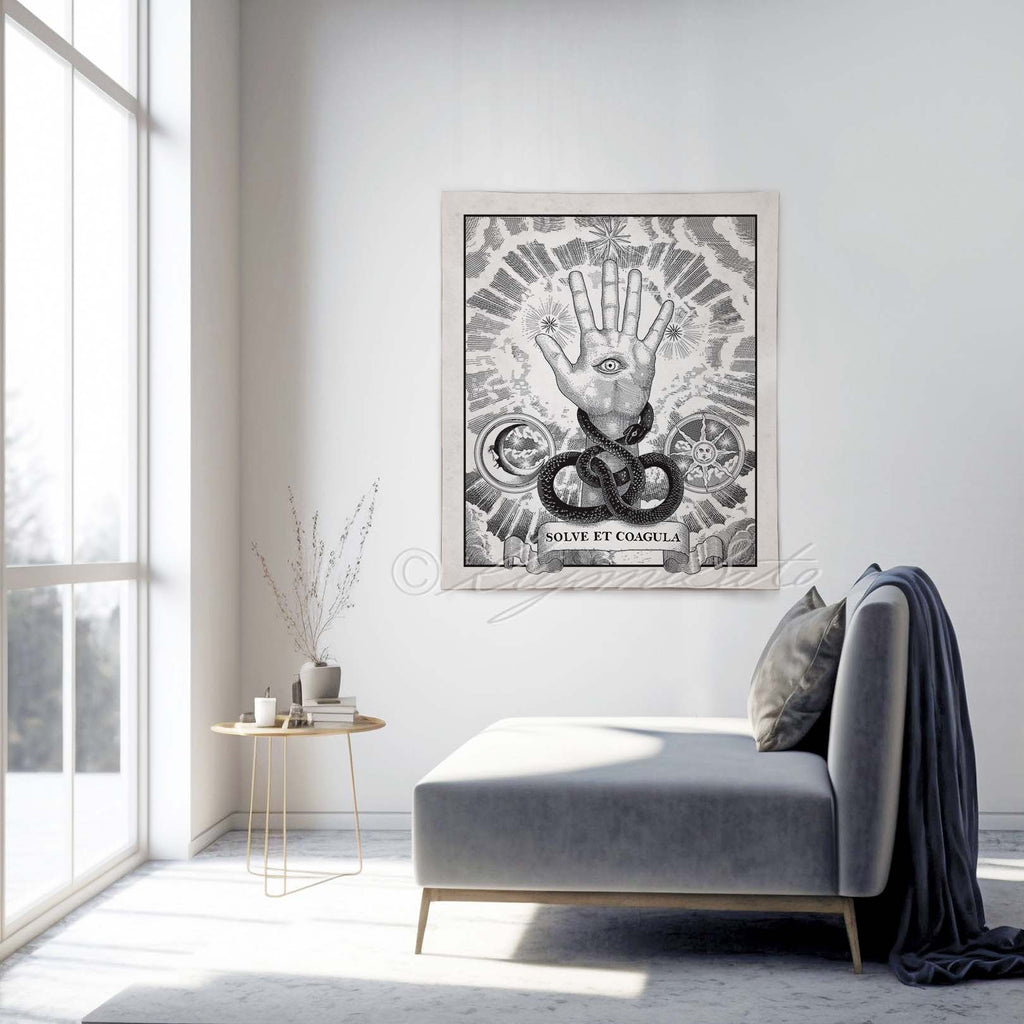 Alchemy motto "Solve et Coagula" with Ouroboros Snake Tapestry