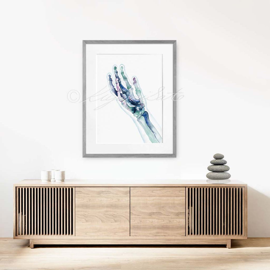 Watercolor Blue Hand Bones Art