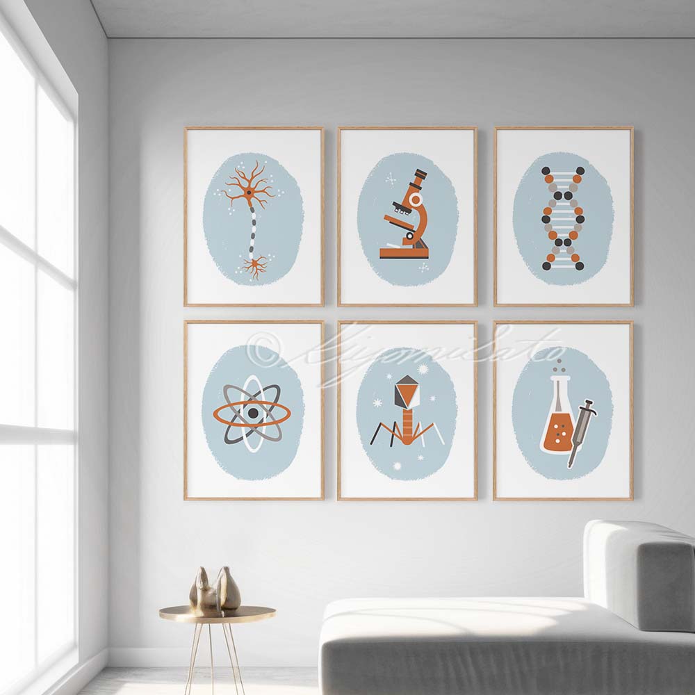 Science Nursery Decor Set of 6 in Sea salt color