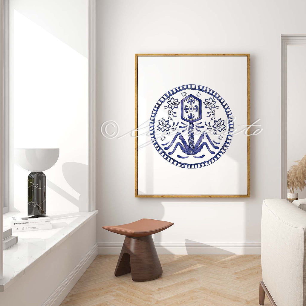 Porcelain style Bacteriophage Virus Art Print