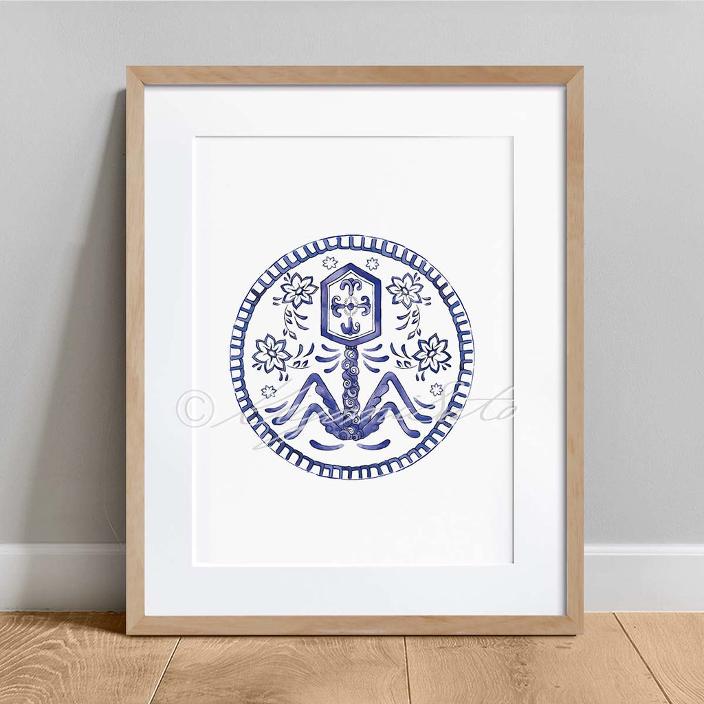 Porcelain style Bacteriophage Virus Art Print