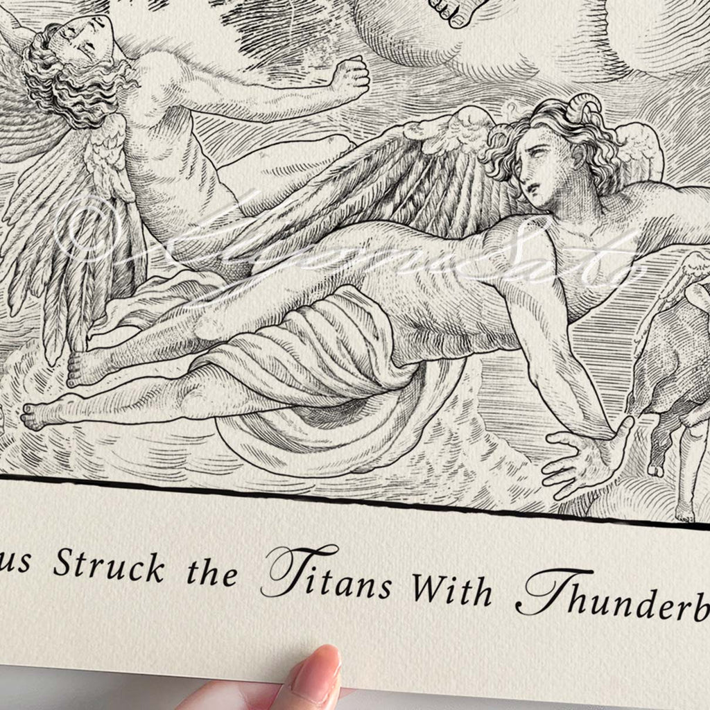 Zeus Struck the Titans with Thunderbolts, Greek Myth Art, Orphic Art