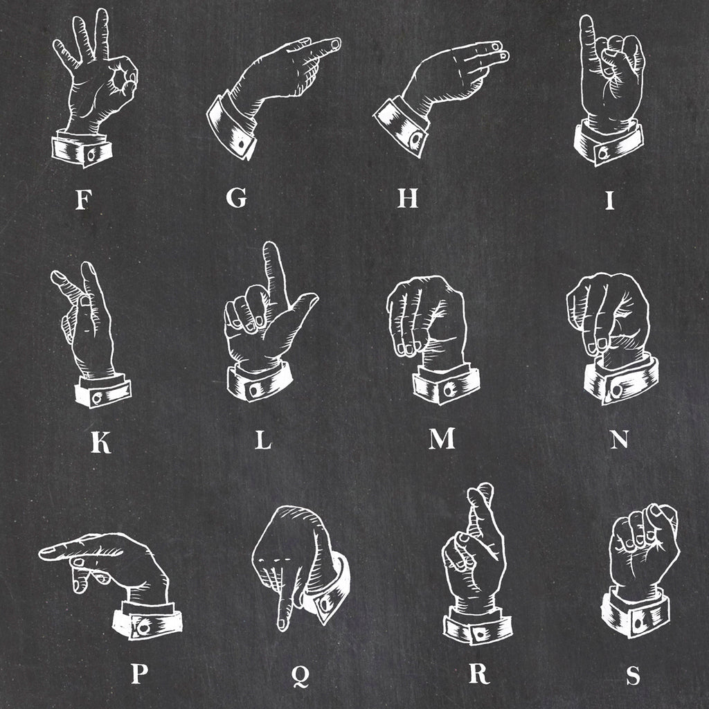 Sign Language Alphabet Black Chalkboard