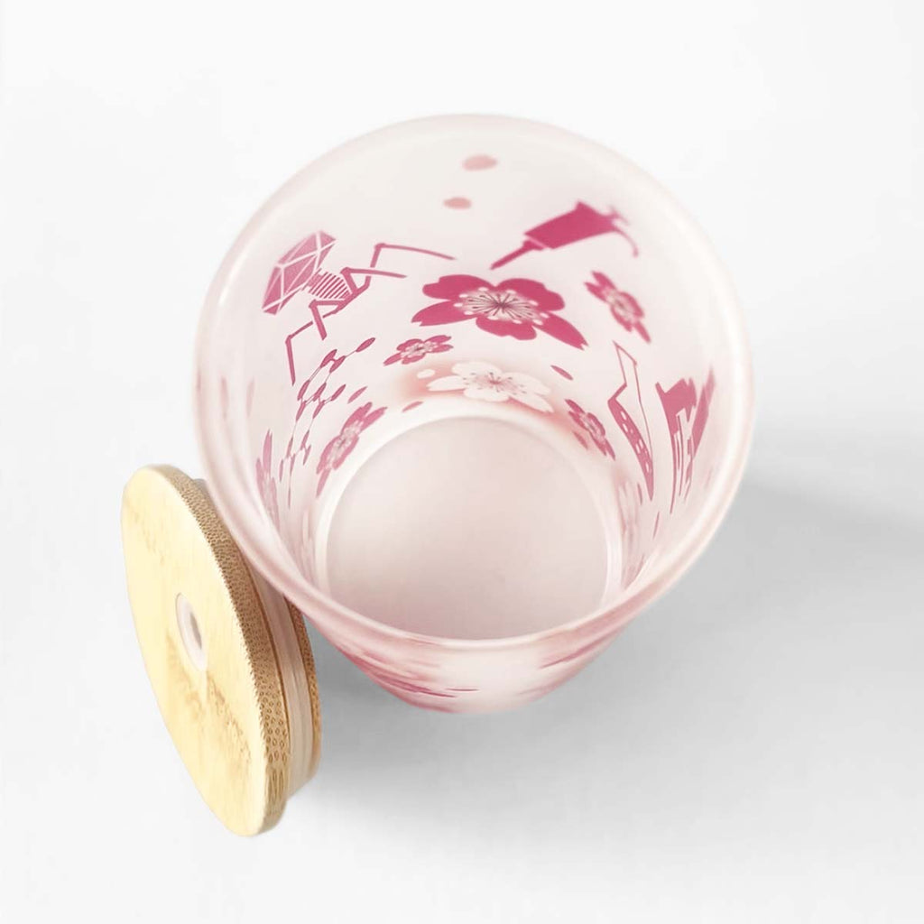 Science themed Sakura frosted glass tumbler 18 oz