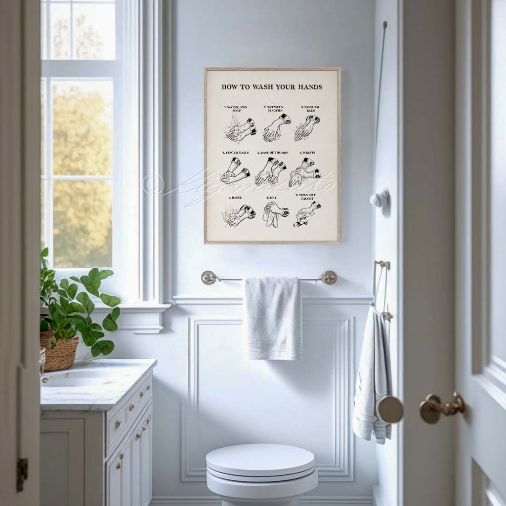 Hand Washing Instruction, How to wash your hands, Vintage Style Art