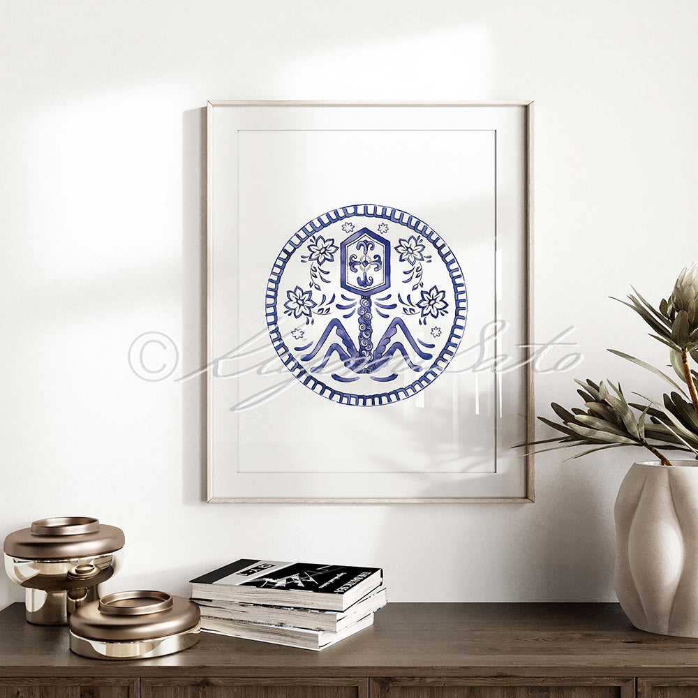 Porcelain style Bacteriophage Virus Art Print