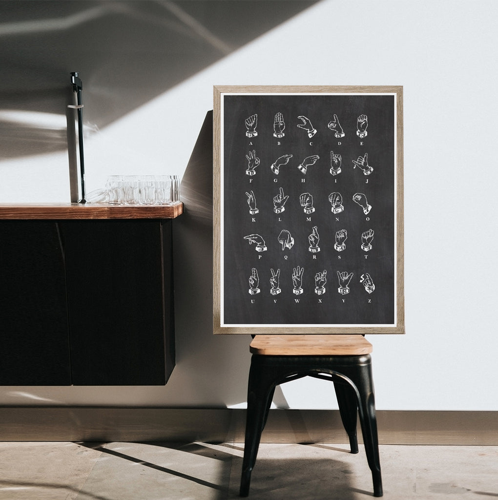 Sign Language Alphabet Black Chalkboard