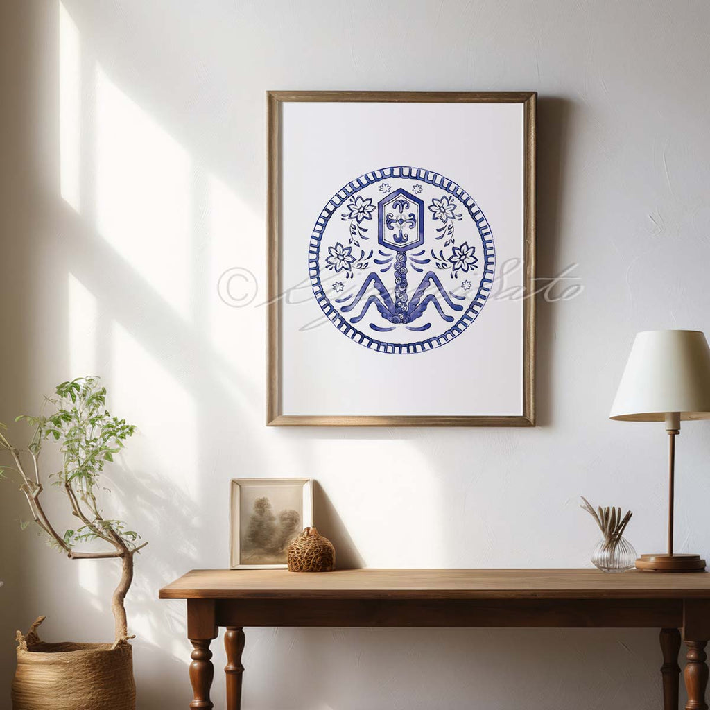 Porcelain style Bacteriophage Virus Art Print
