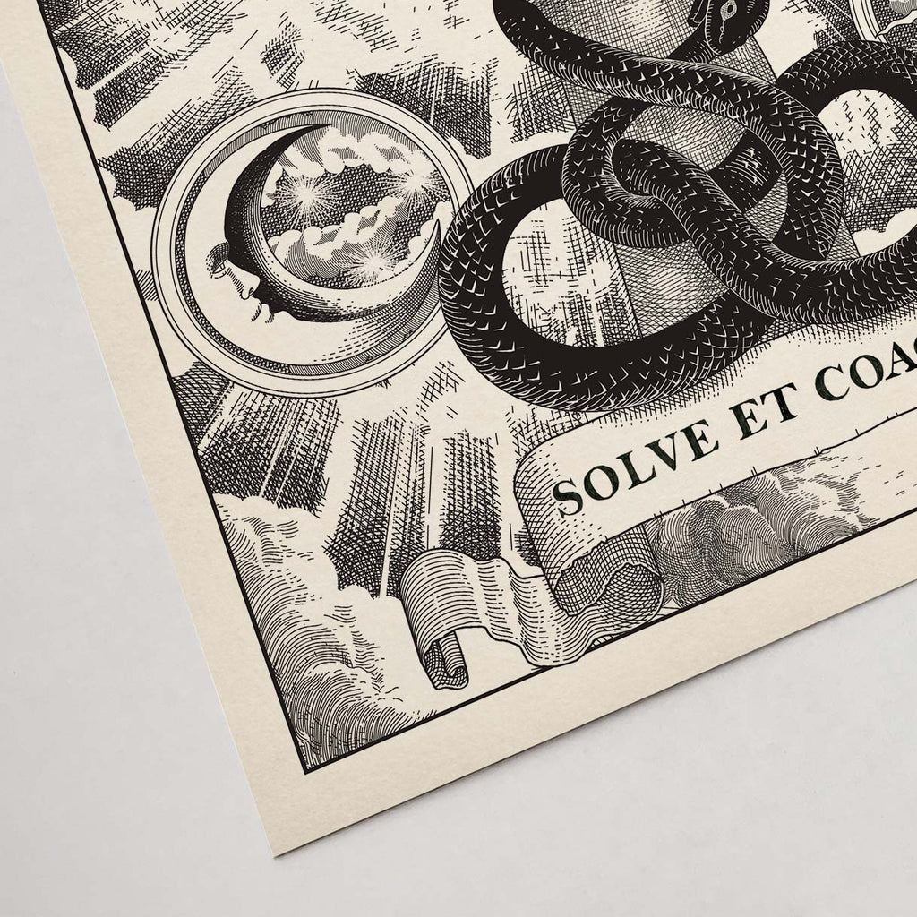 Alchemy motto "Solve et Coagula" with Ouroboros Snake