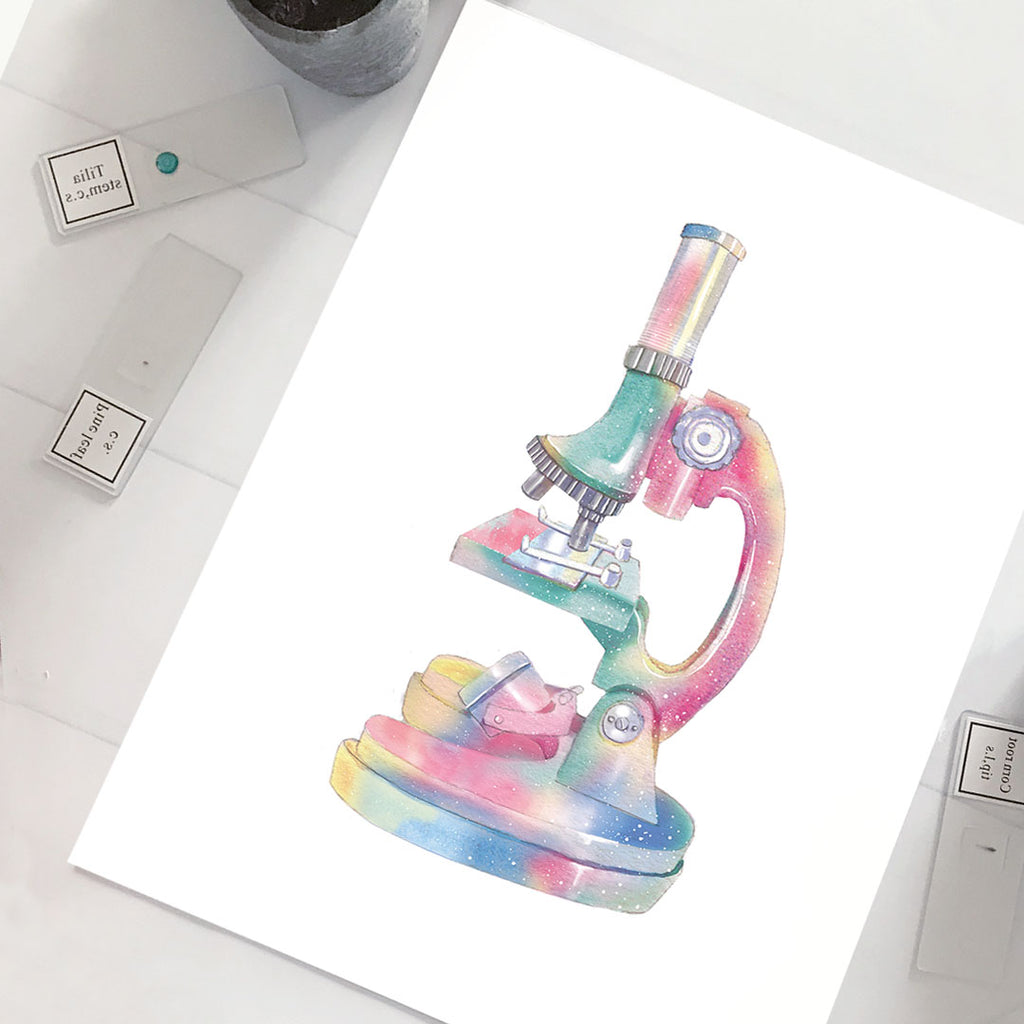 Microscope Watercolor Science Art