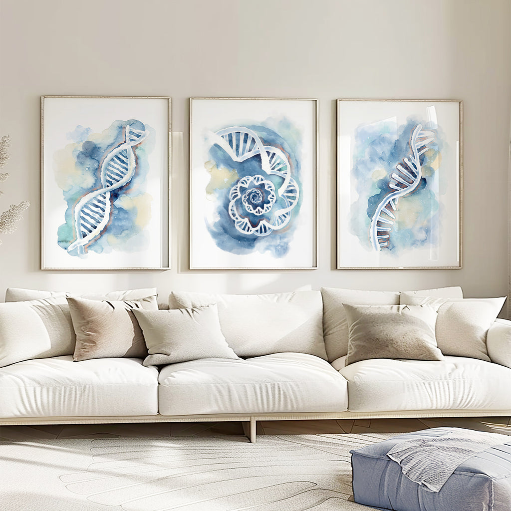 DNA, RNA, DNA Spiral,  Art poster set of 3