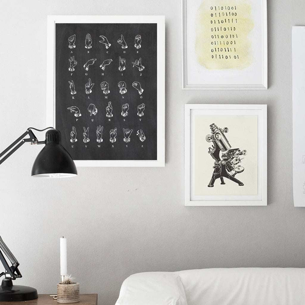 Sign Language Alphabet Black Chalkboard