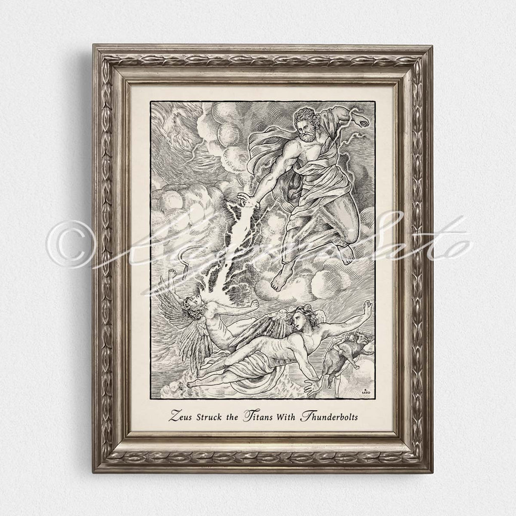 Zeus Struck the Titans with Thunderbolts, Greek Myth Art, Orphic Art