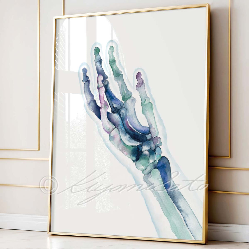 Watercolor Blue Hand Bones Art