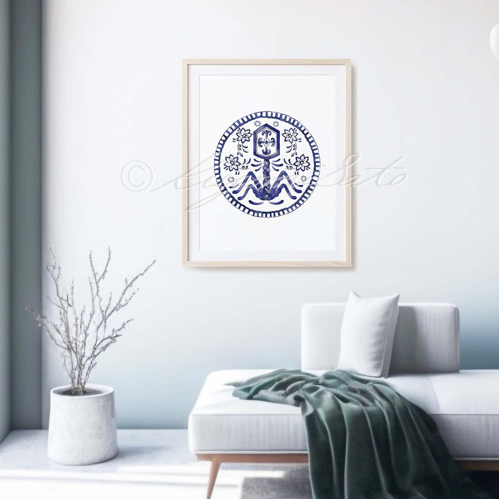 Porcelain style Bacteriophage Virus Art Print