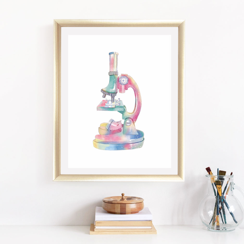 Microscope Watercolor Science Art