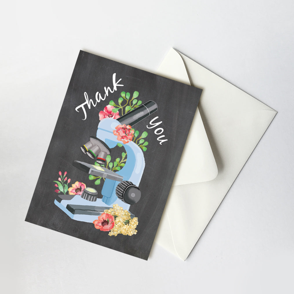 Thank you card for Science Teacher, Professor, Appreciation Greeting Card with envelope, Microscope illustration