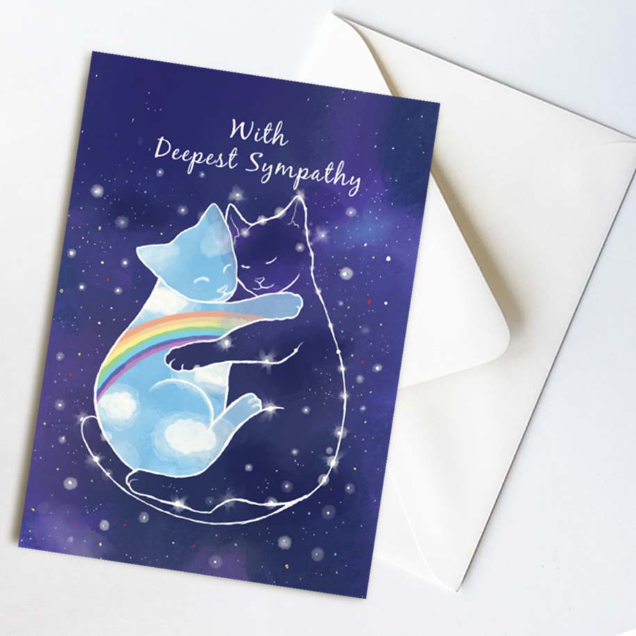 Card for Cat loss, With Deepest Sympathy, Pet Loss Greeting Card with envelope, 5 x 7 in, A7 card
