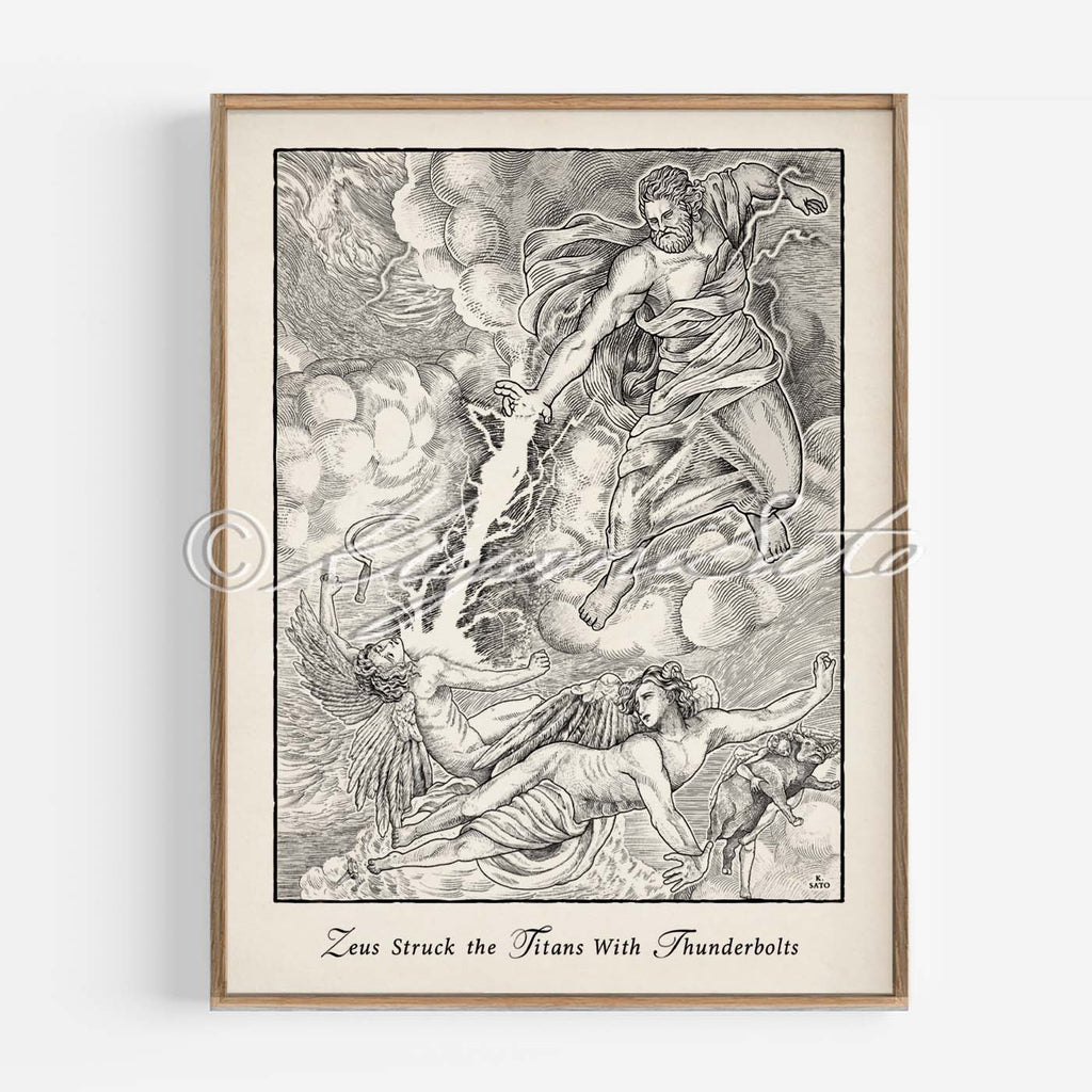 Zeus Struck the Titans with Thunderbolts, Greek Myth Art, Orphic Art