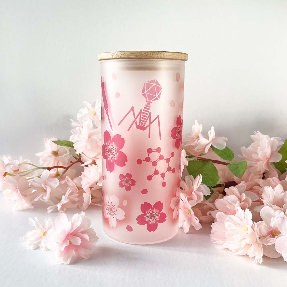 Science themed Sakura frosted glass tumbler 18 oz