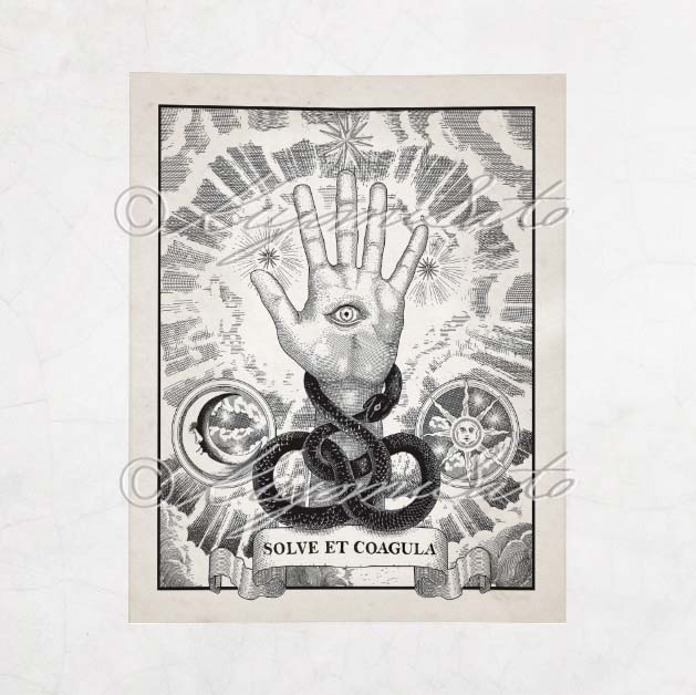 Alchemy motto "Solve et Coagula" with Ouroboros Snake Tapestry