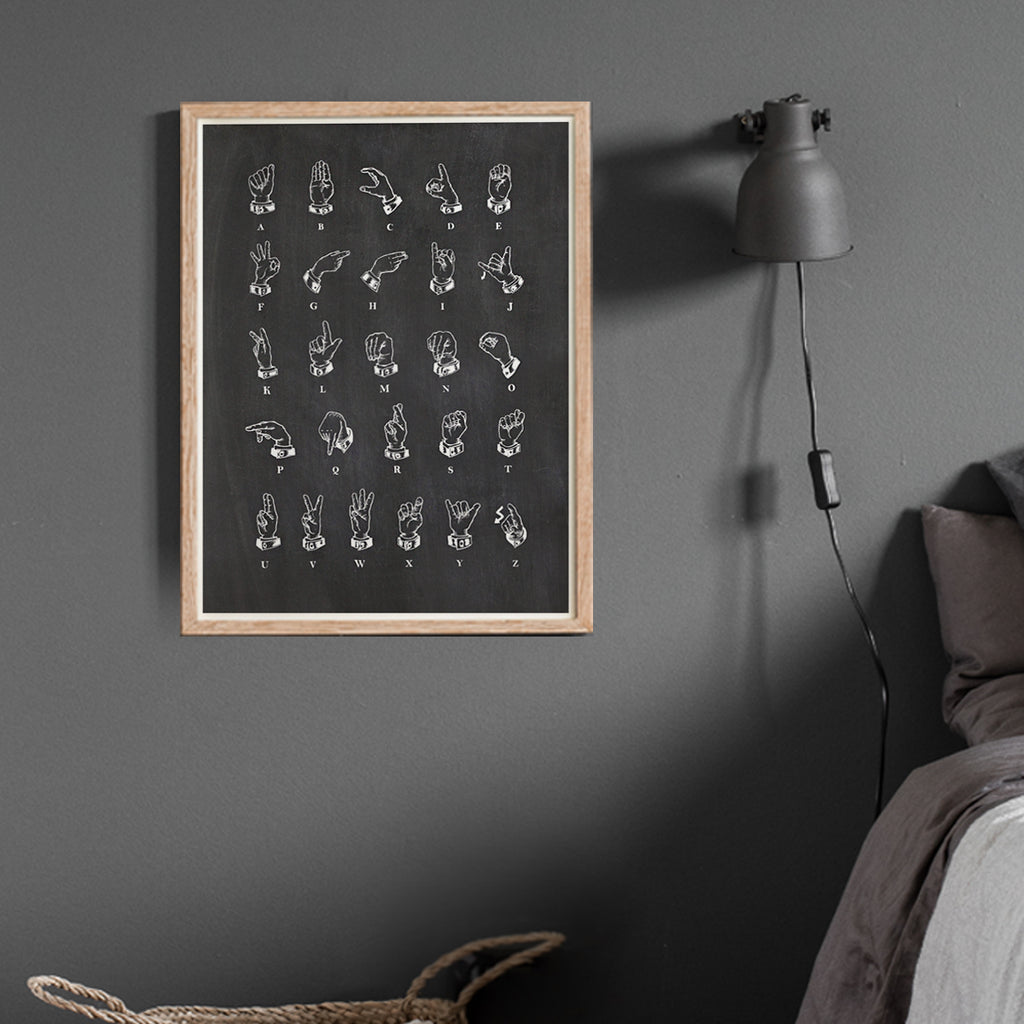 Sign Language Alphabet Black Chalkboard