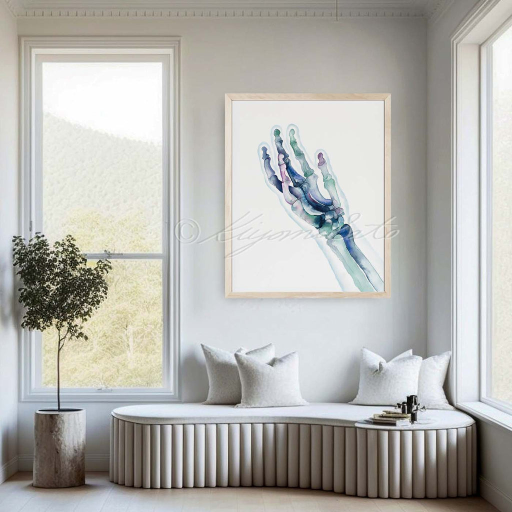 Watercolor Blue Hand Bones Art