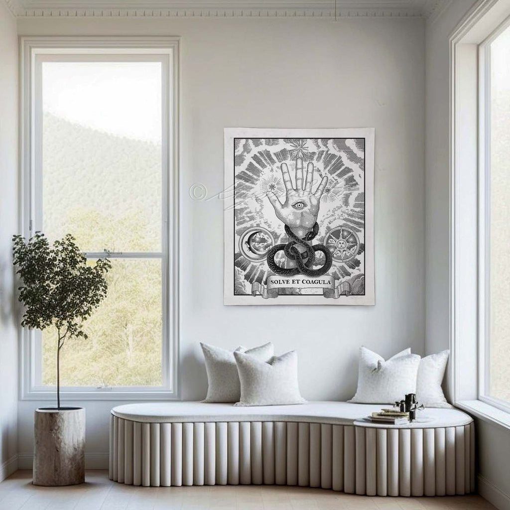 Alchemy motto "Solve et Coagula" with Ouroboros Snake Tapestry